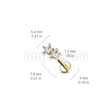 Twin CZ Star Top Internally Threaded 316L Surgical Steel Flat Back... - Image 7