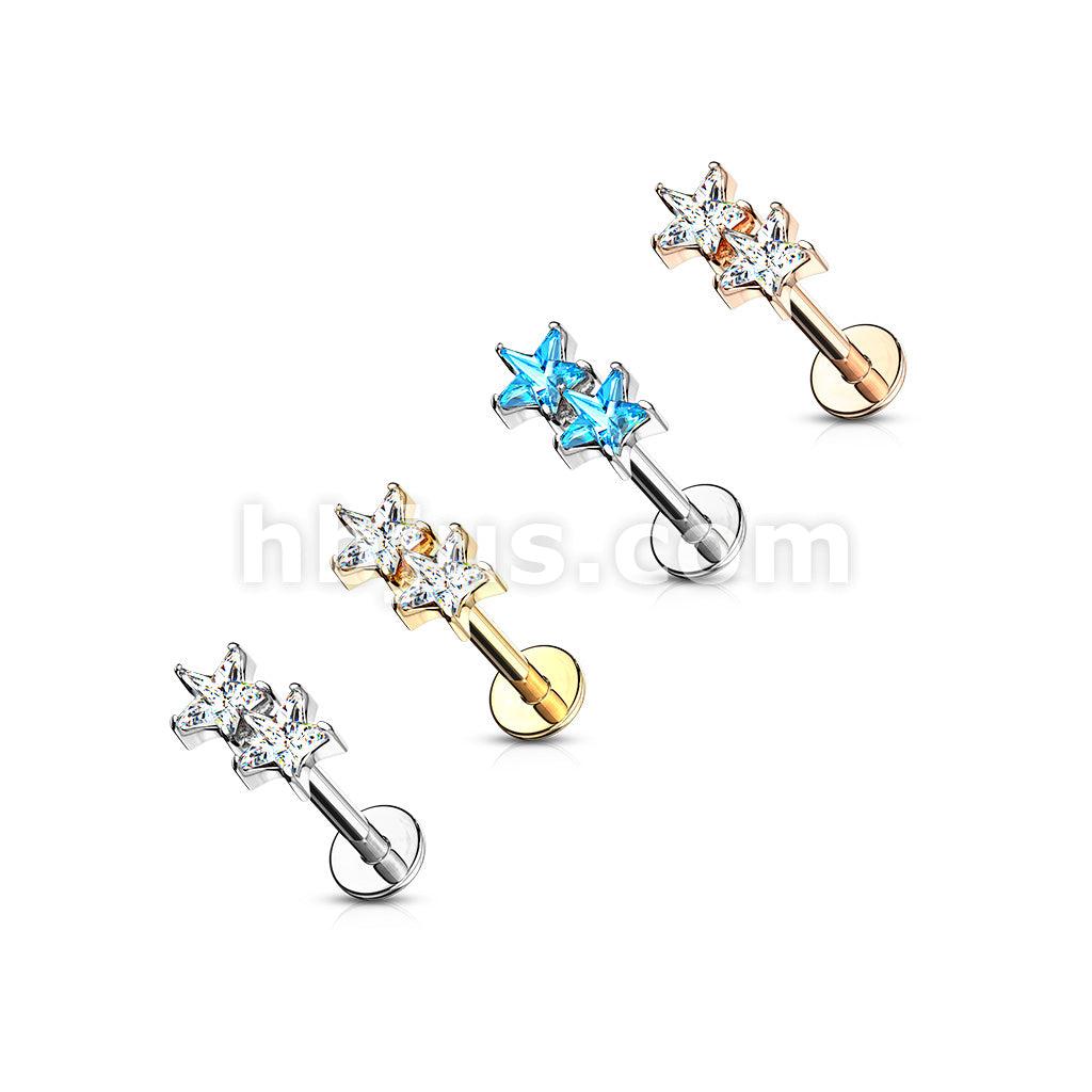 Twin CZ Star Top Internally Threaded 316L Surgical Steel Flat Back... - Image 8