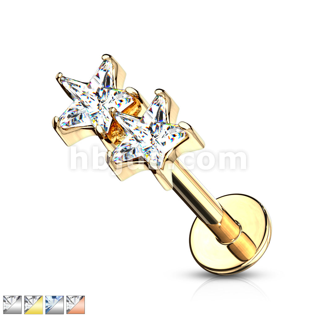 Twin CZ Star Top Internally Threaded 316L Surgical Steel Flat Back... - Image 2
