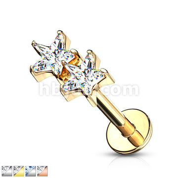 Twin CZ Star Top Internally Threaded 316L Surgical Steel Flat Back... - Image 2