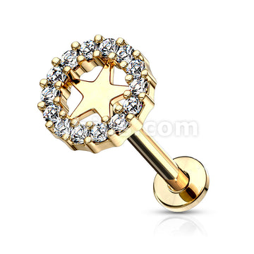 CZ Paved Circle With Star Center Internally Threaded 316L Surgical... - Image 4