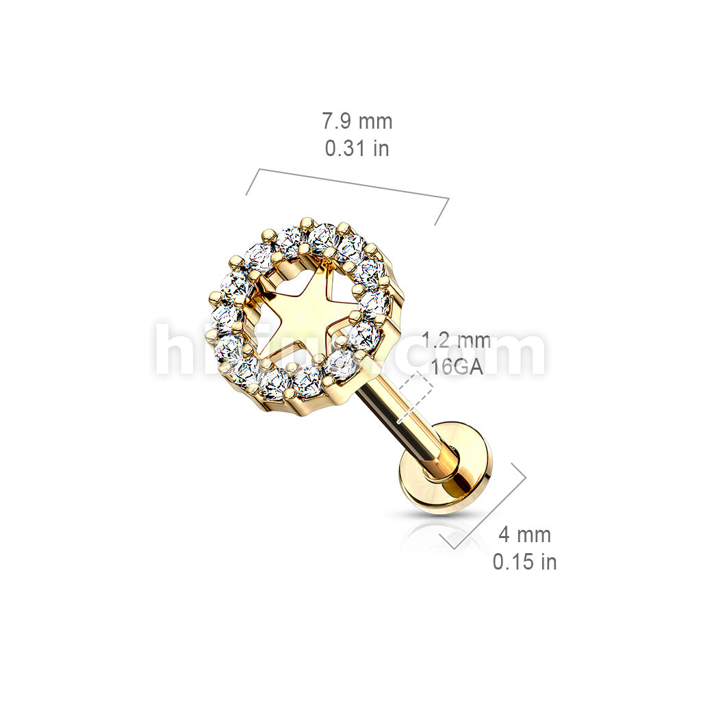 CZ Paved Circle With Star Center Internally Threaded 316L Surgical... - Image 6