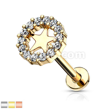 CZ Paved Circle With Star Center Internally Threaded 316L Surgical... - Image 2