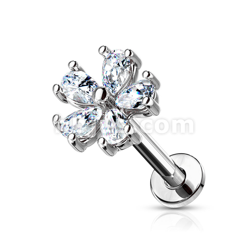 Five Pear CZ Petal Flower Internally Threaded 316L Surgical Steel Flat... - Image 3