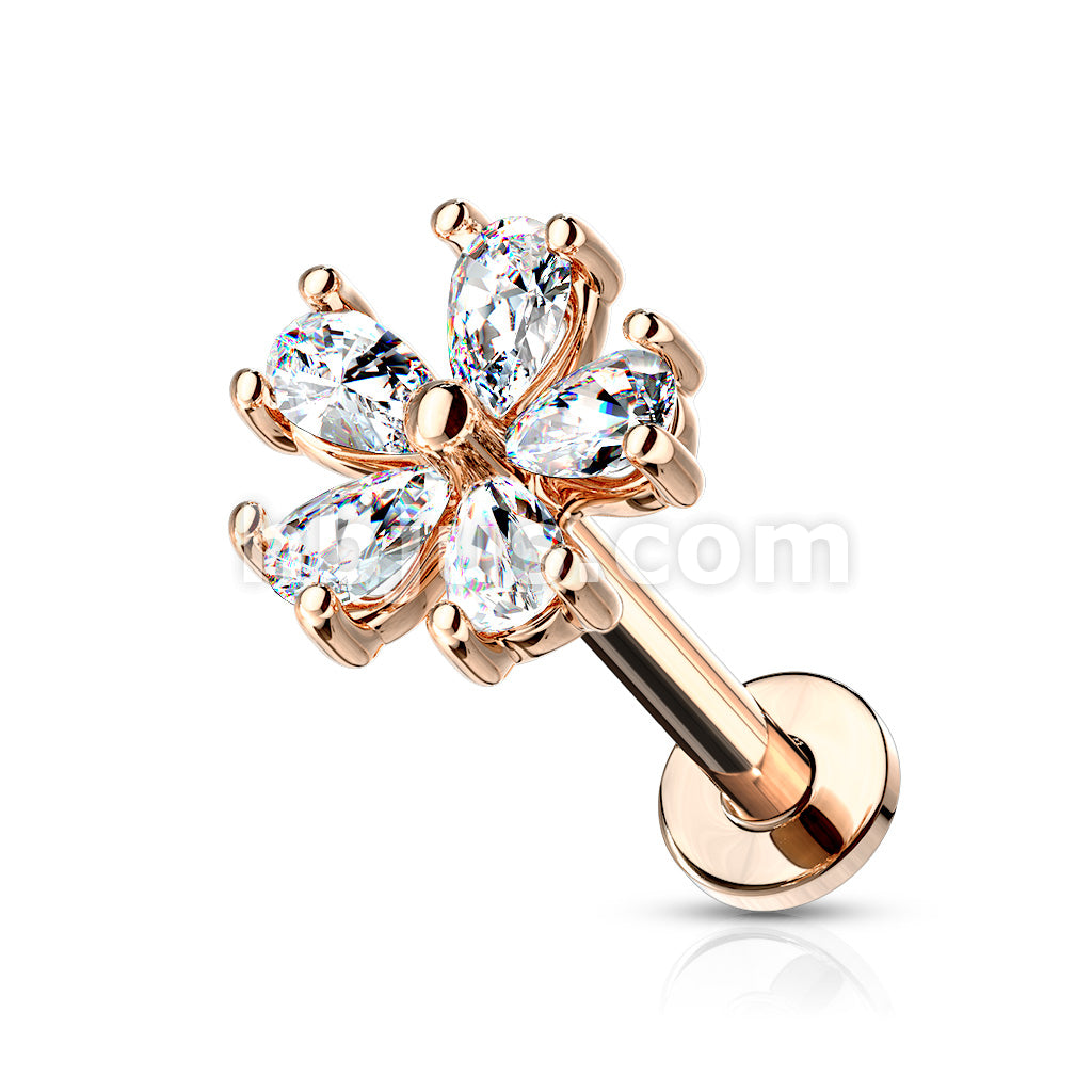 Five Pear CZ Petal Flower Internally Threaded 316L Surgical Steel Flat... - Image 5