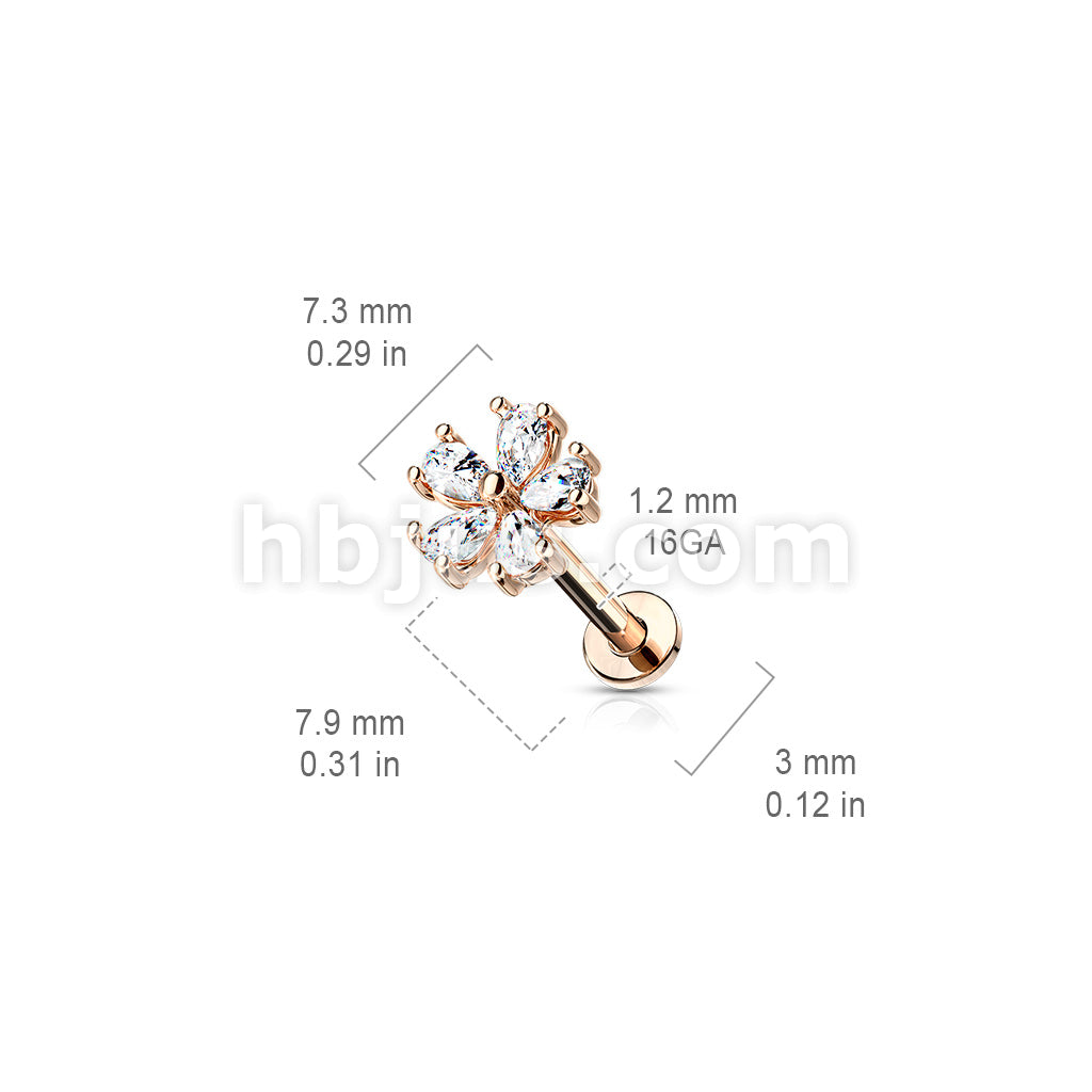 Five Pear CZ Petal Flower Internally Threaded 316L Surgical Steel Flat... - Image 6