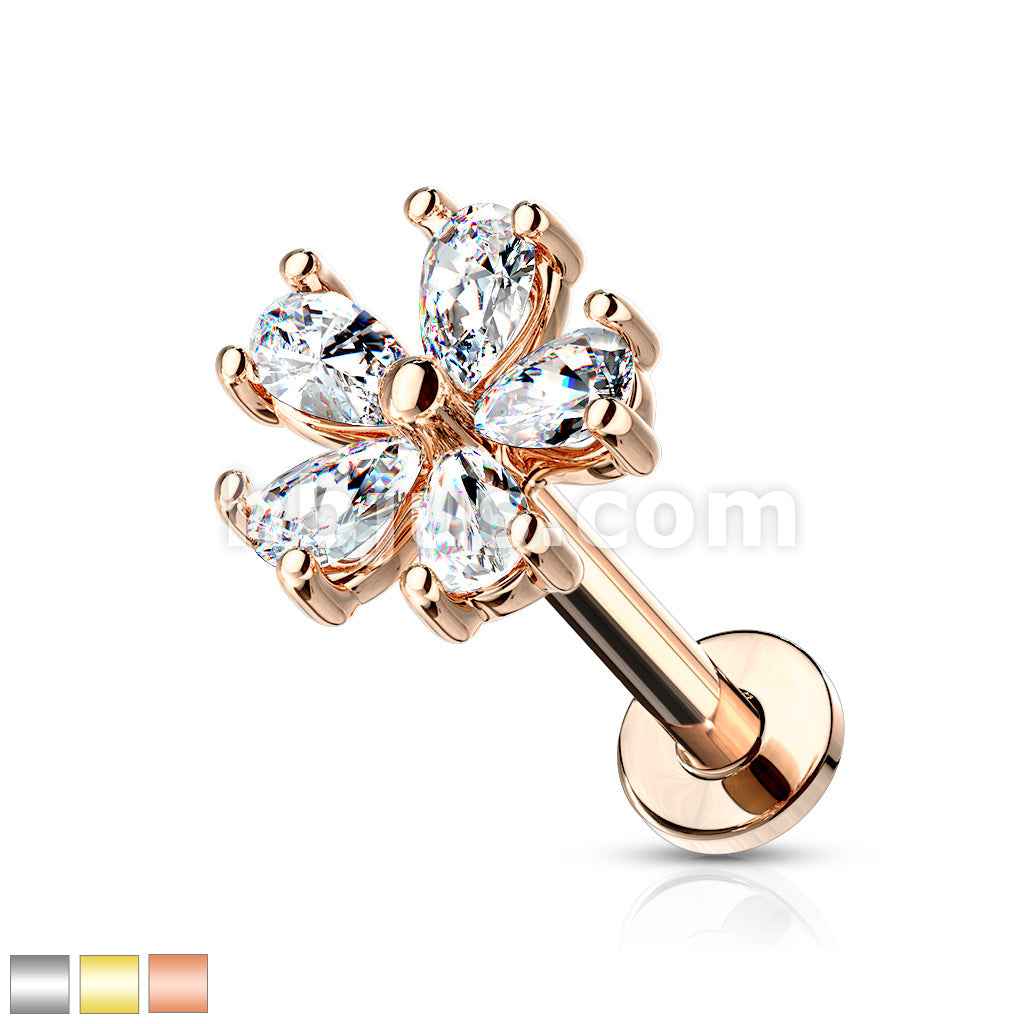 Five Pear CZ Petal Flower Internally Threaded 316L Surgical Steel Flat... - Image 2