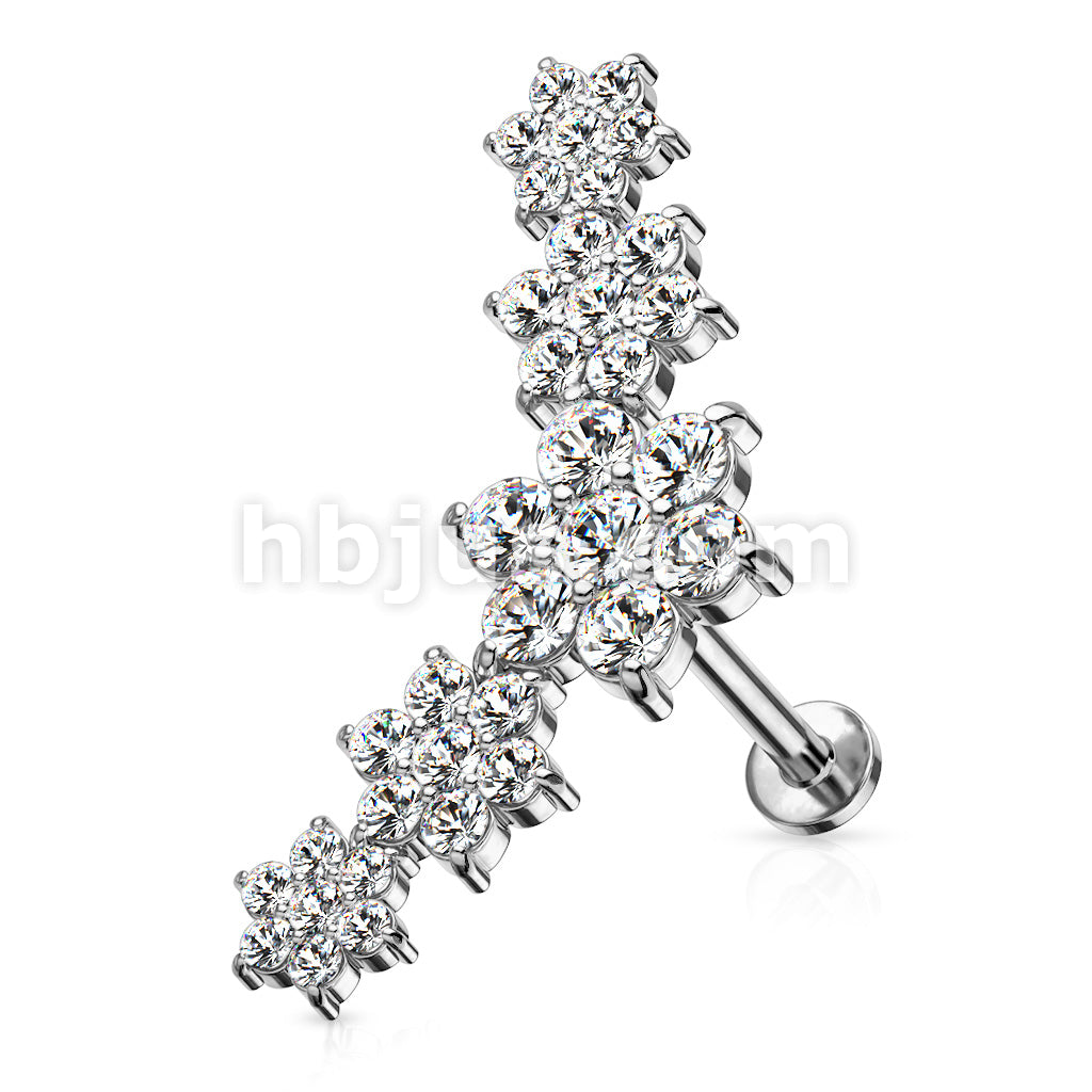 Five Double Tiered CZ Flowers Curve Top 316L Surgical Steel Internally... - Image 3
