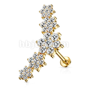 Five Double Tiered CZ Flowers Curve Top 316L Surgical Steel Internally... - Image 4