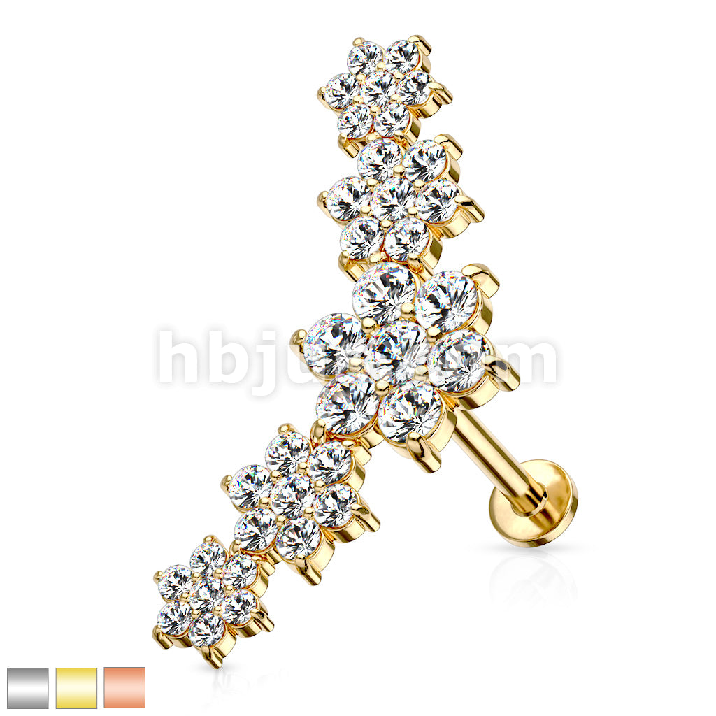 Five Double Tiered CZ Flowers Curve Top 316L Surgical Steel Internally... - Image 2