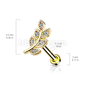 Micro CZ Paved Leaf Top on Internally Threaded 316L Surgical Steel Flat... - Image 6