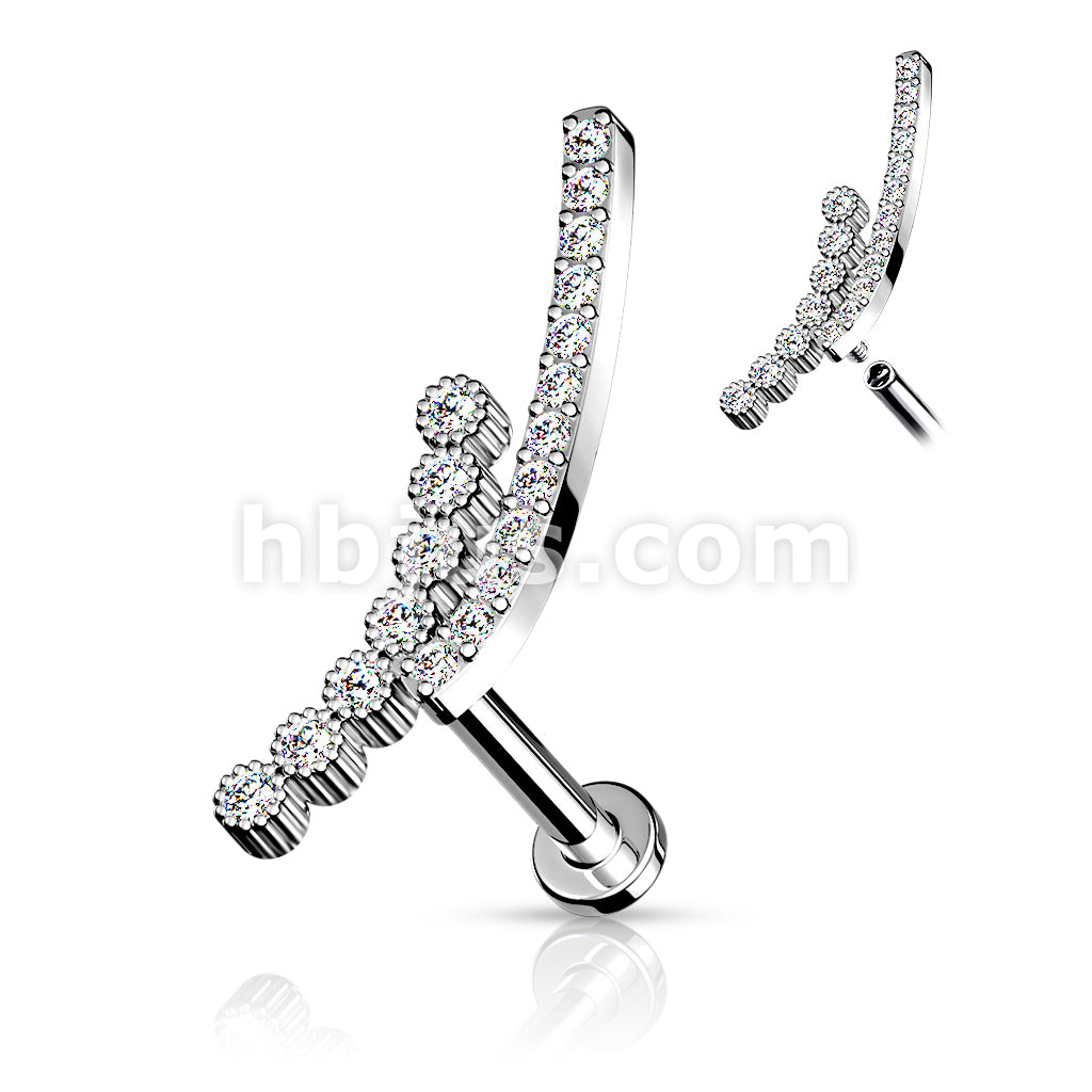 Double Lined CZ Paved Curve Top on Internally Threaded 316L Surgical... - Image 3