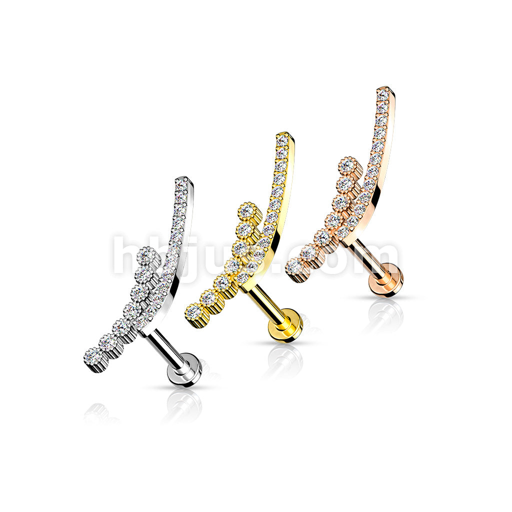 Double Lined CZ Paved Curve Top on Internally Threaded 316L Surgical... - Image 6
