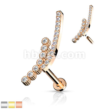 Double Lined CZ Paved Curve Top on Internally Threaded 316L Surgical... - Image 2