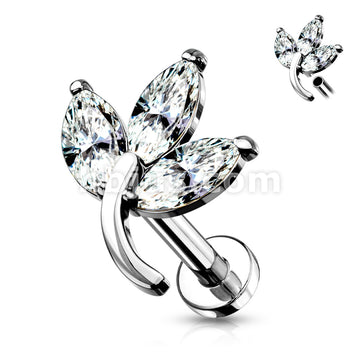 3-Marquise CZ Leaf Top on Internally Threaded 316L Surgical Steel Flat... - Image 3
