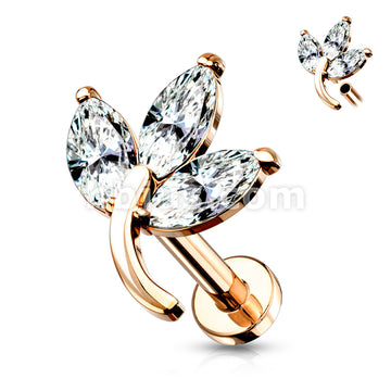 3-Marquise CZ Leaf Top on Internally Threaded 316L Surgical Steel Flat... - Image 5