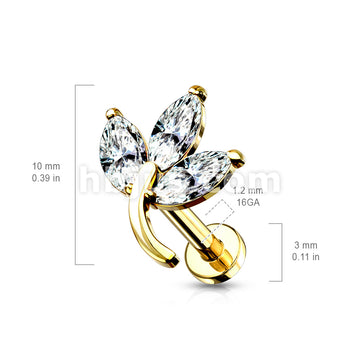 3-Marquise CZ Leaf Top on Internally Threaded 316L Surgical Steel Flat... - Image 6