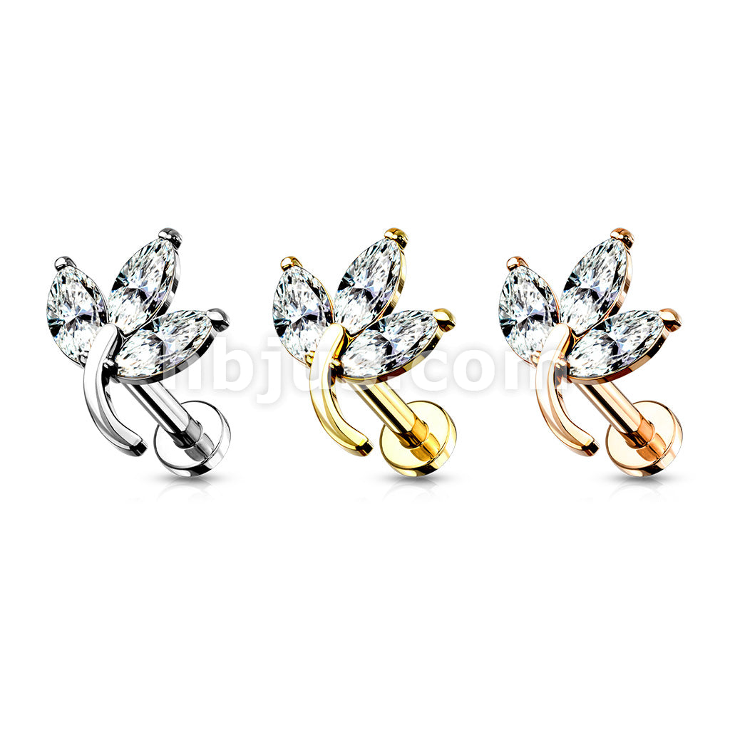 3-Marquise CZ Leaf Top on Internally Threaded 316L Surgical Steel Flat... - Image 7