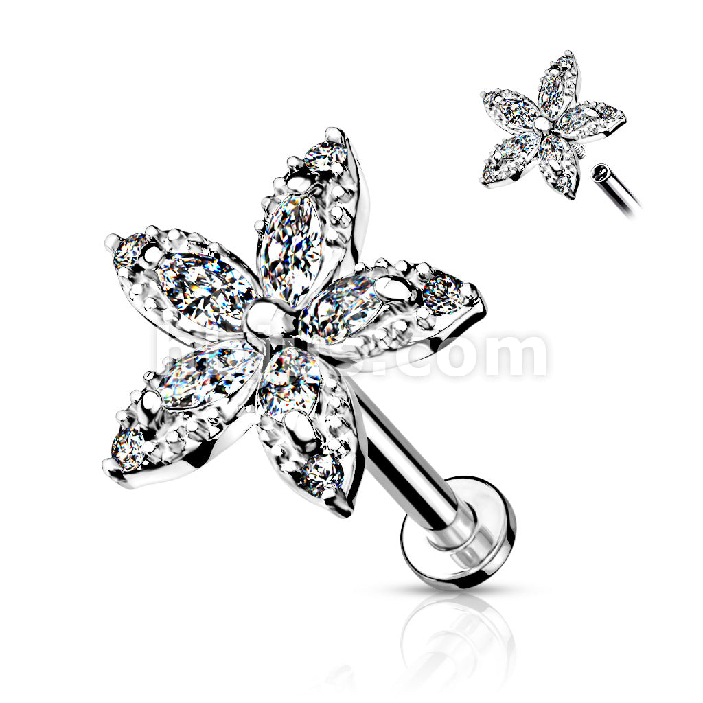 Marquise CZ Flower Top on Internally Threaded 316L Surgical Steel Flat... - Image 3