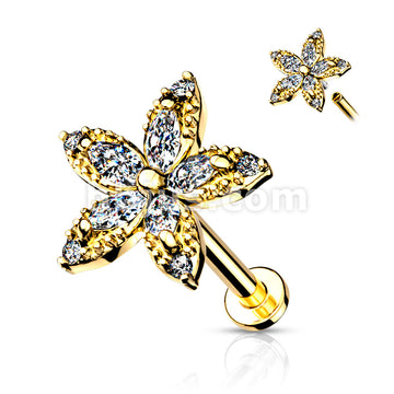 Marquise CZ Flower Top on Internally Threaded 316L Surgical Steel Flat... - Image 4