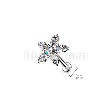 Marquise CZ Flower Top on Internally Threaded 316L Surgical Steel Flat... - Image 7