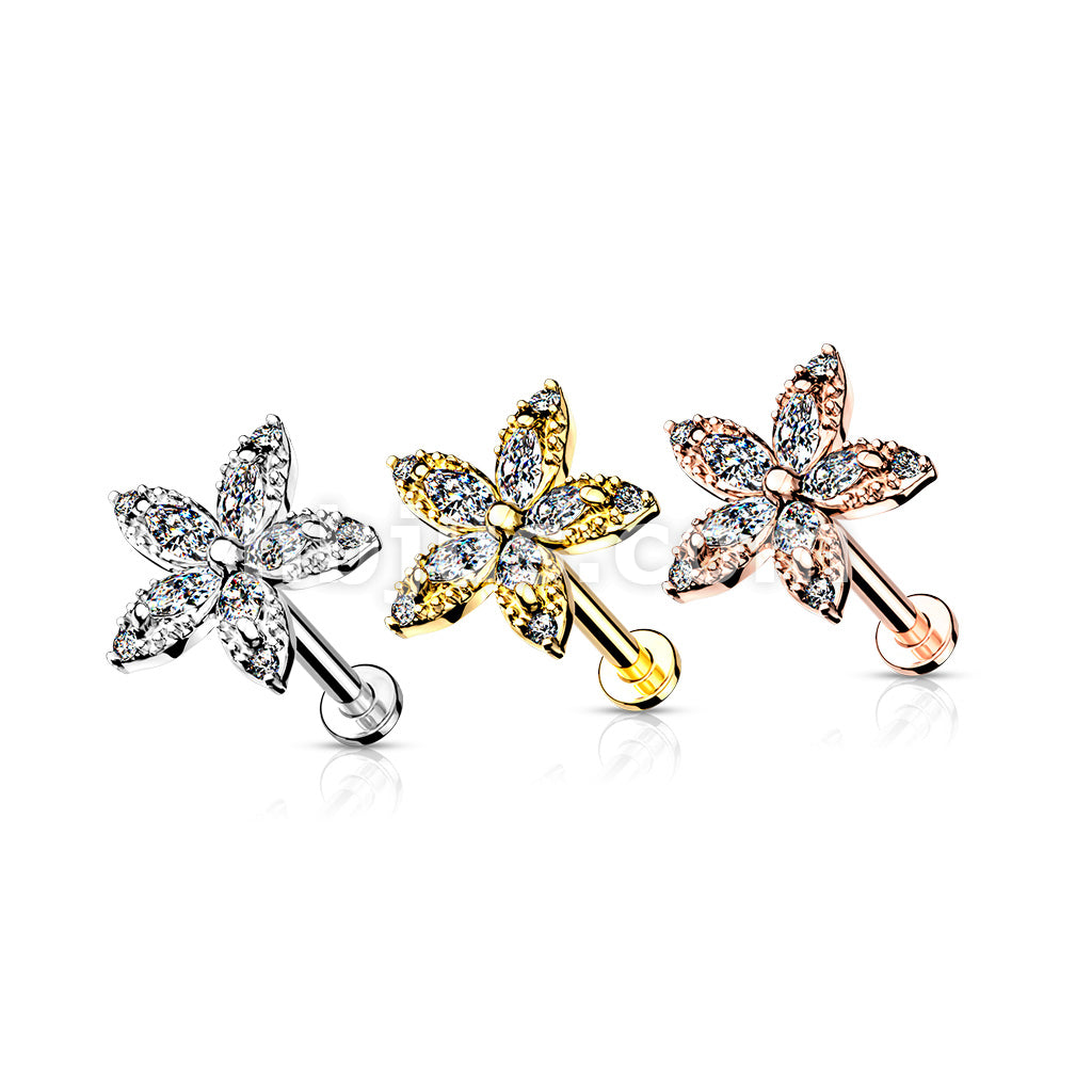 Marquise CZ Flower Top on Internally Threaded 316L Surgical Steel Flat... - Image 6