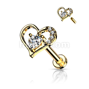 Paved Heart Contour With Heart CZ Solitaire on Internally Threaded 316L... - Image 4