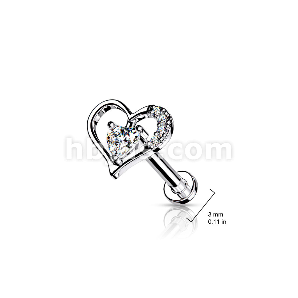 Paved Heart Contour With Heart CZ Solitaire on Internally Threaded 316L... - Image 7