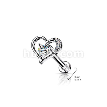 Paved Heart Contour With Heart CZ Solitaire on Internally Threaded 316L... - Image 7