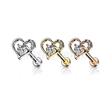 Paved Heart Contour With Heart CZ Solitaire on Internally Threaded 316L... - Image 6