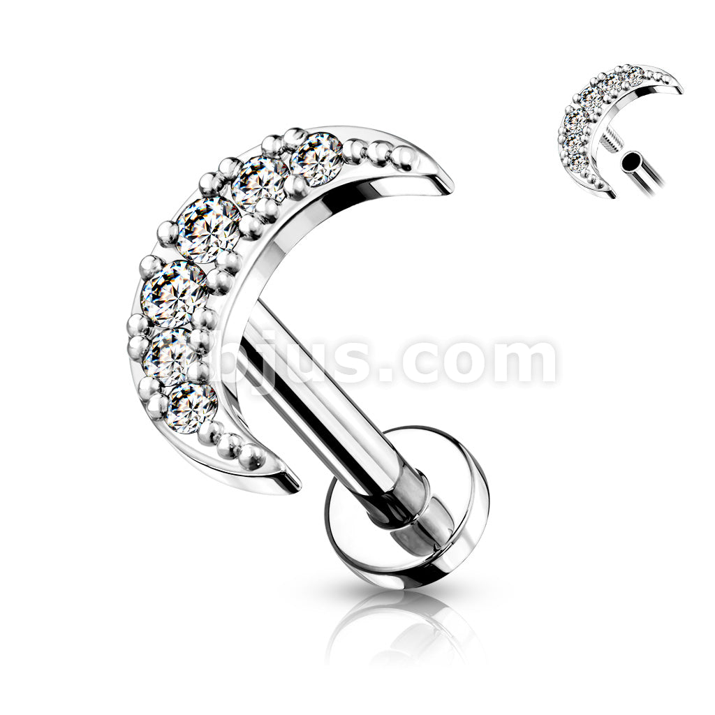 CZ Paved Crescent Moon Top on Internally Threaded 316L Surgical Steel... - Image 3