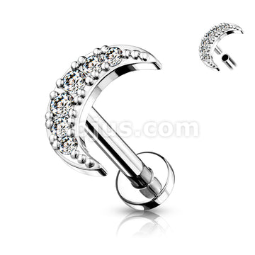 CZ Paved Crescent Moon Top on Internally Threaded 316L Surgical Steel... - Image 3