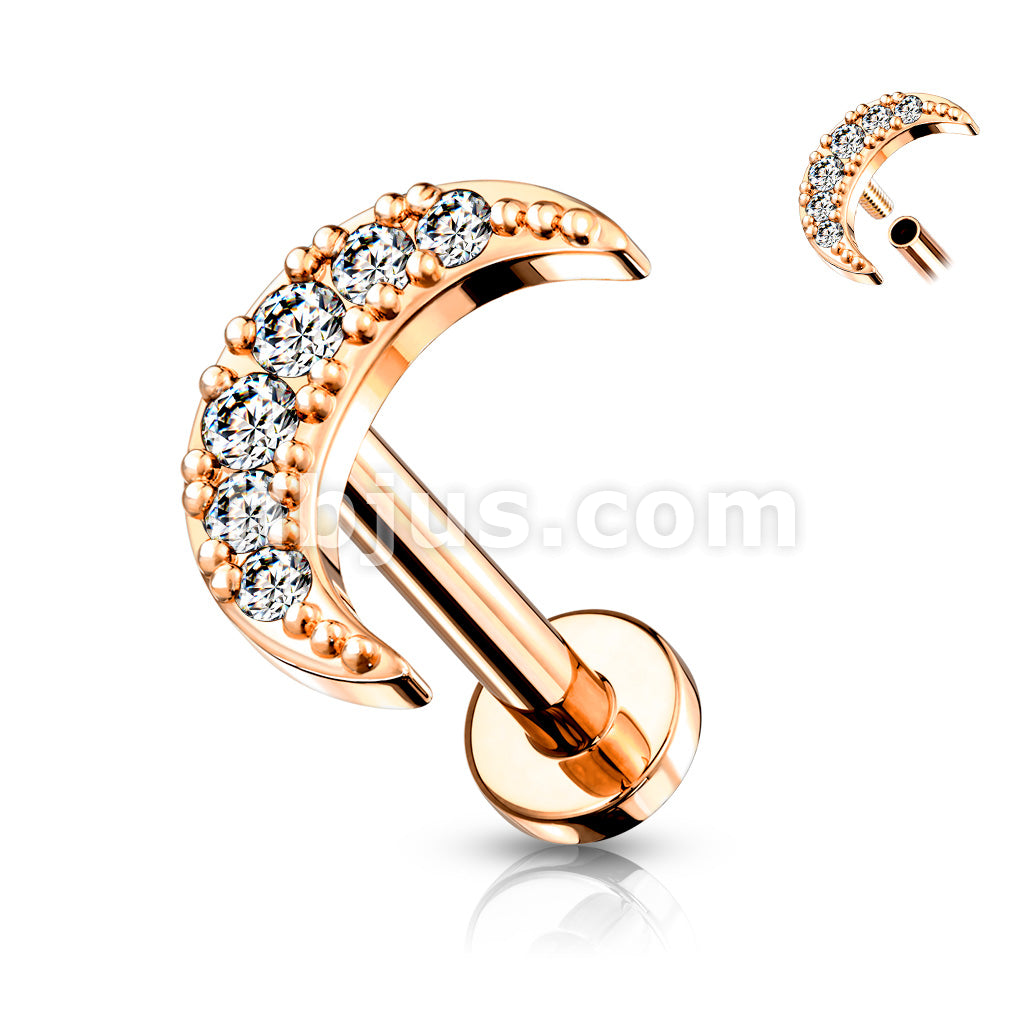 CZ Paved Crescent Moon Top on Internally Threaded 316L Surgical Steel... - Image 5