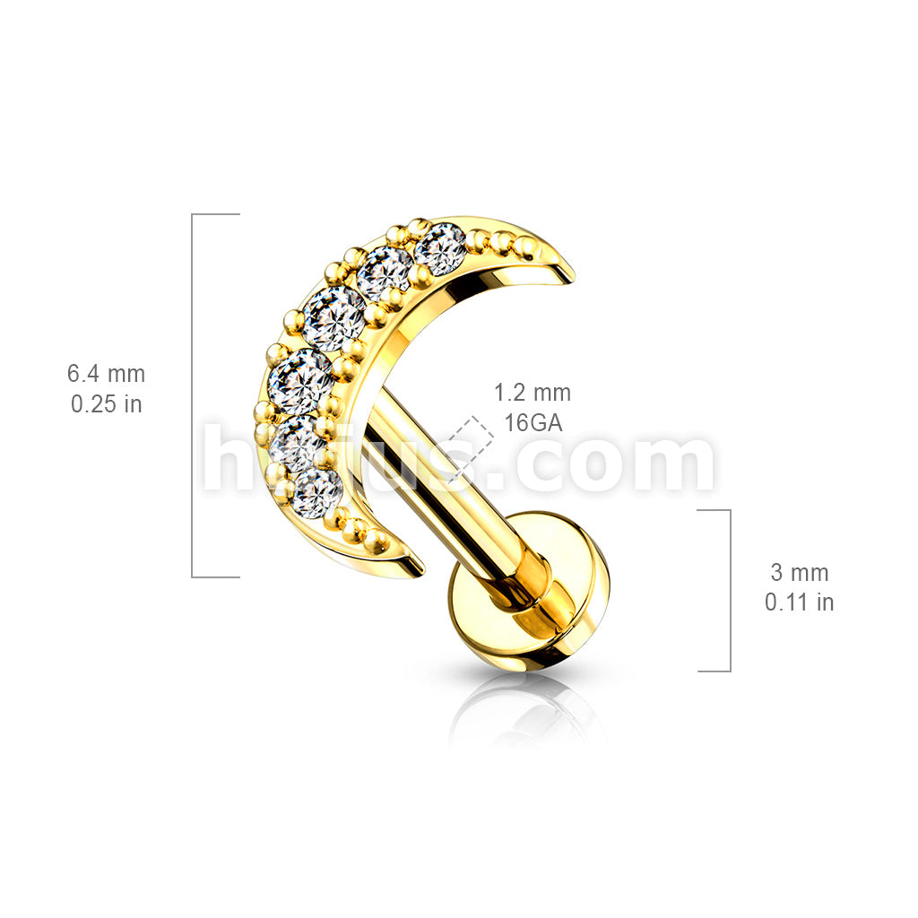 CZ Paved Crescent Moon Top on Internally Threaded 316L Surgical Steel... - Image 6