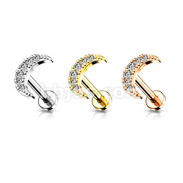 CZ Paved Crescent Moon Top on Internally Threaded 316L Surgical Steel... - Image 7