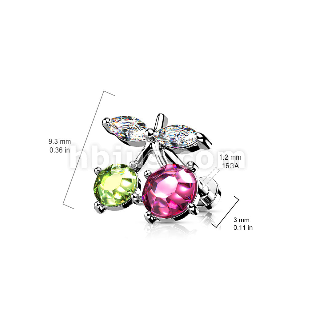 CZ Cherry Top on Internally Threaded 316L Surgical Steel Flat Back... - Image 3