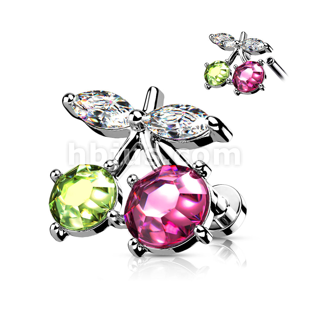 CZ Cherry Top on Internally Threaded 316L Surgical Steel Flat Back... - Image 2