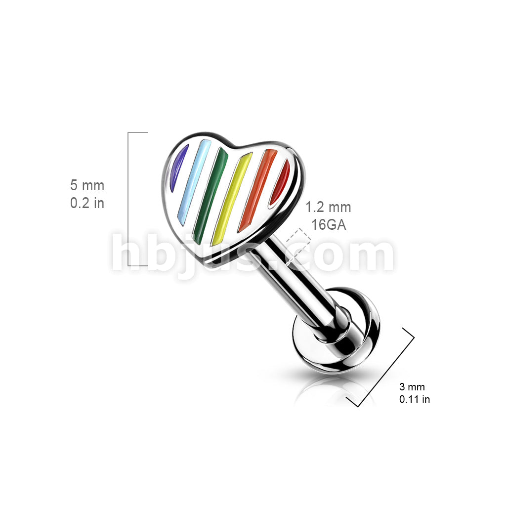 Rainbow Striped Heart Top Internally Threaded 316L Surgical Steel Flat... - Image 3
