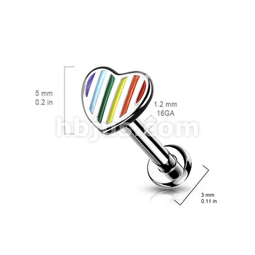 Rainbow Striped Heart Top Internally Threaded 316L Surgical Steel Flat... - Image 3