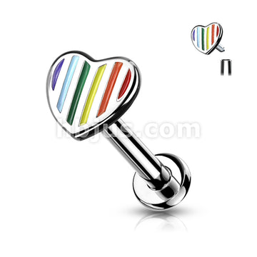 Rainbow Striped Heart Top Internally Threaded 316L Surgical Steel Flat... - Image 2