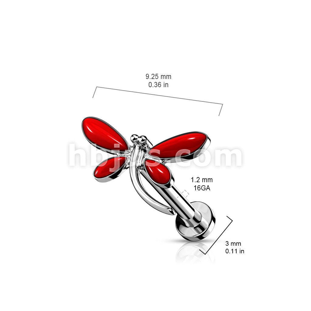 Dragonfly Top on Internally Threaded 316L Surgical Steel Flat Back... - Image 3