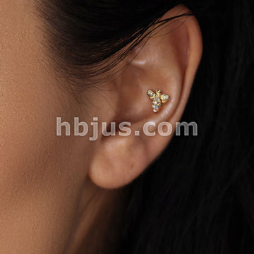 Micro CZ Paved Bee With AB Crystals on Internally Threaded 316L... - Image 8