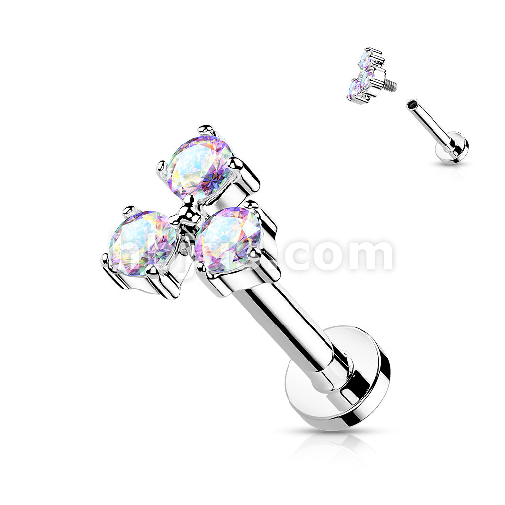 Triangle CZ Set Internally Threaded 316L Surgical Steel Flat Back Studs... - Image 3