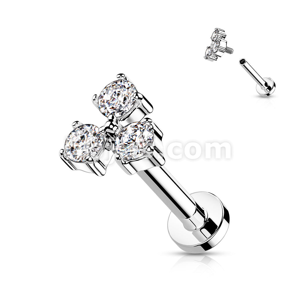 Triangle CZ Set Internally Threaded 316L Surgical Steel Flat Back Studs... - Image 4