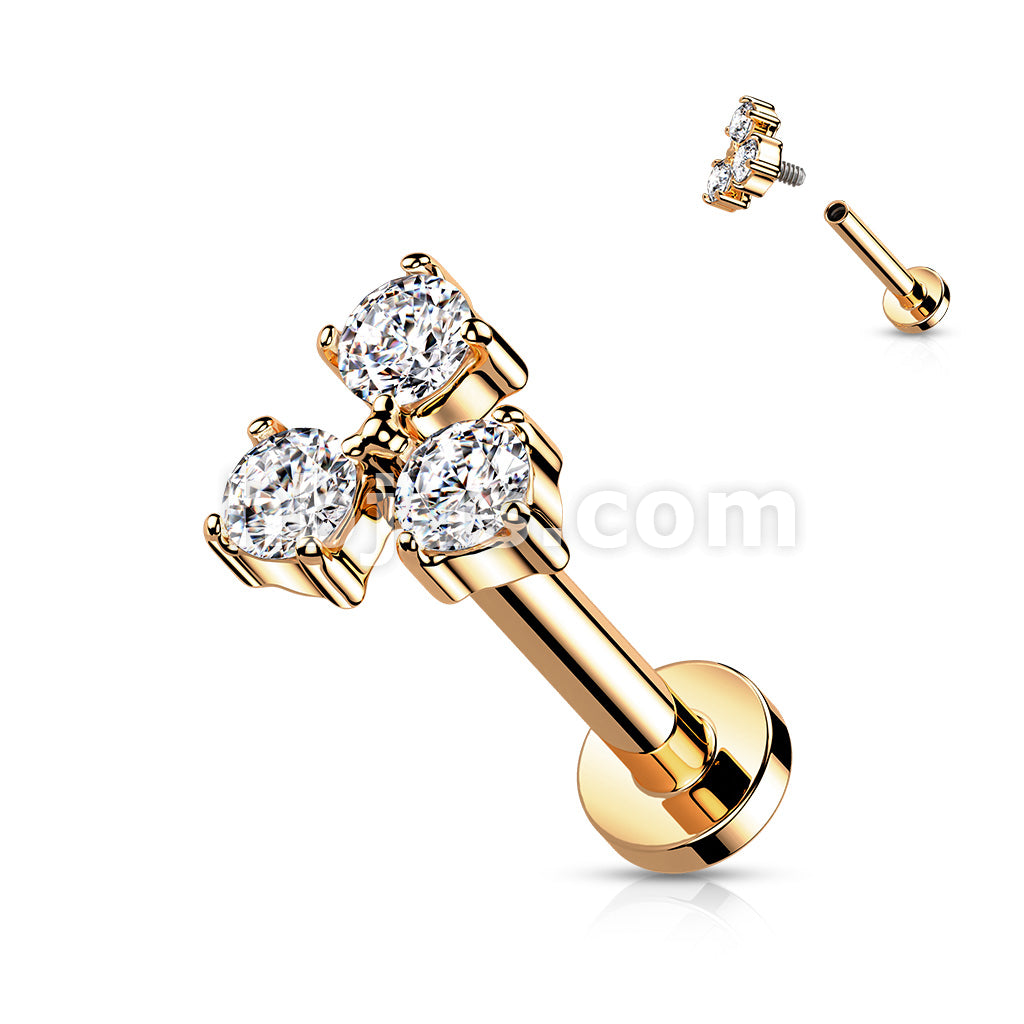 Triangle CZ Set Internally Threaded 316L Surgical Steel Flat Back Studs... - Image 8