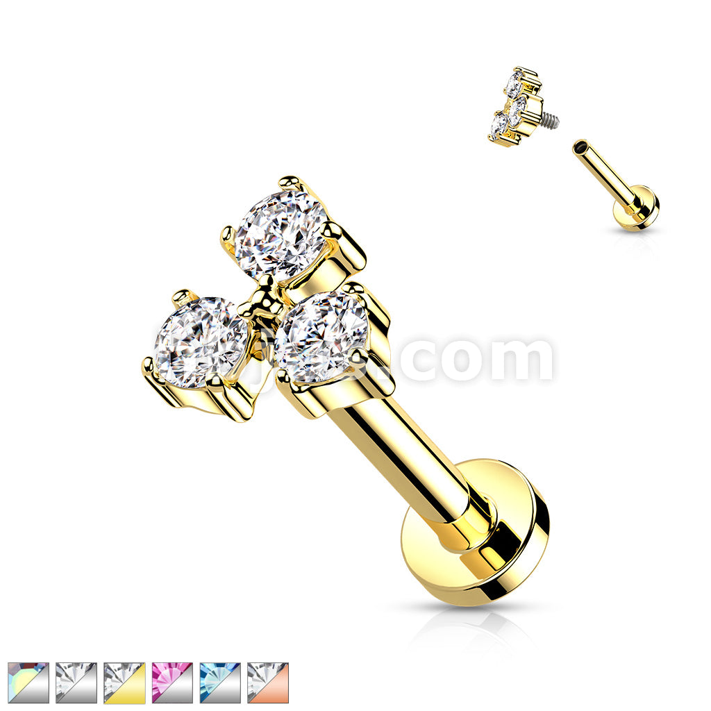 Triangle CZ Set Internally Threaded 316L Surgical Steel Flat Back Studs... - Image 2