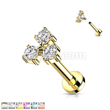 Triangle CZ Set Internally Threaded 316L Surgical Steel Flat Back Studs... - Image 2