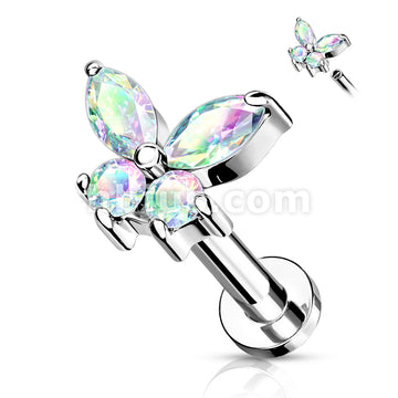 CZ Butterfly Top on Internally Threaded 316L Surgical Steel Flat Back... - Image 3
