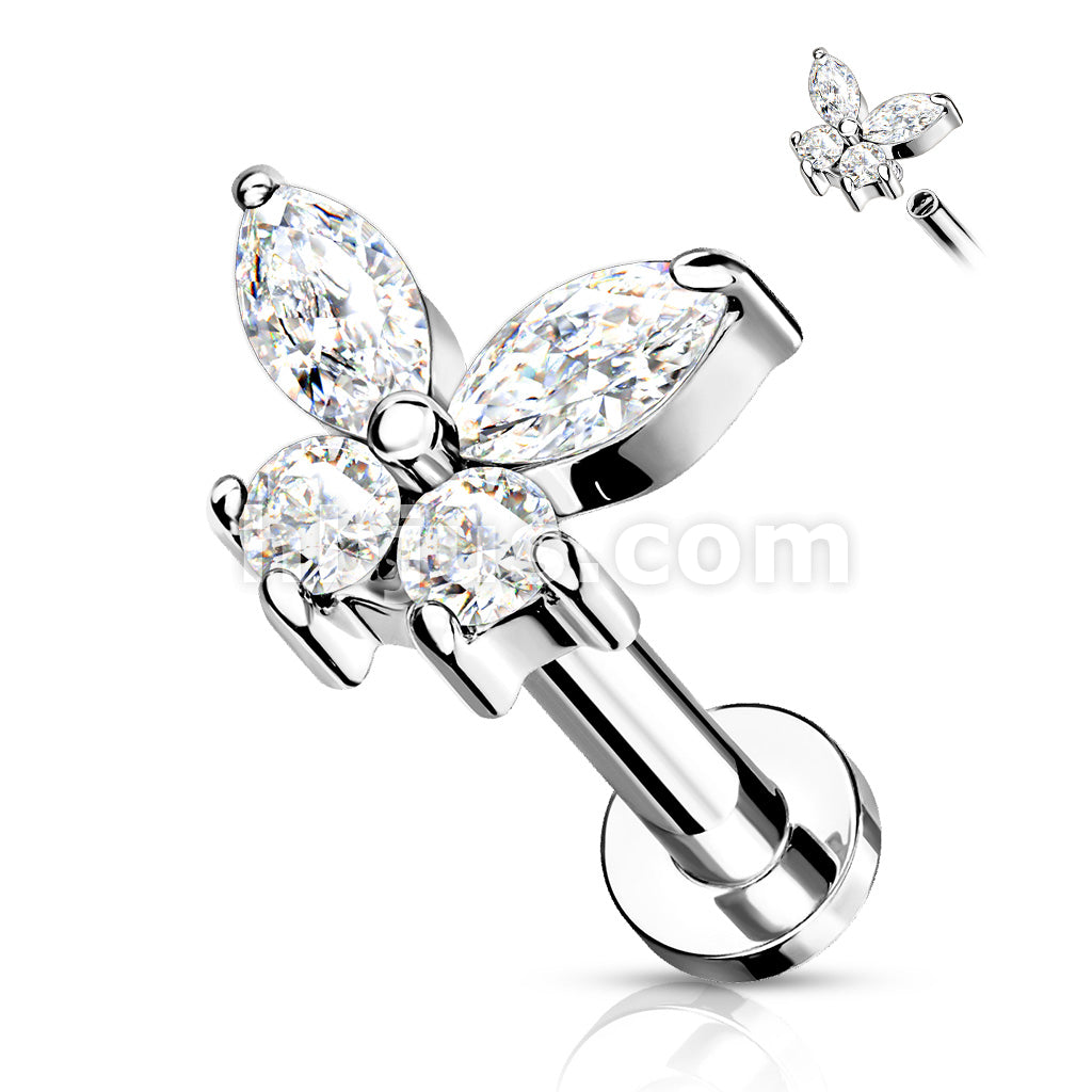 CZ Butterfly Top on Internally Threaded 316L Surgical Steel Flat Back... - Image 4
