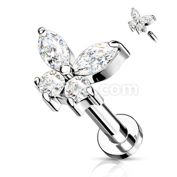 CZ Butterfly Top on Internally Threaded 316L Surgical Steel Flat Back... - Image 4